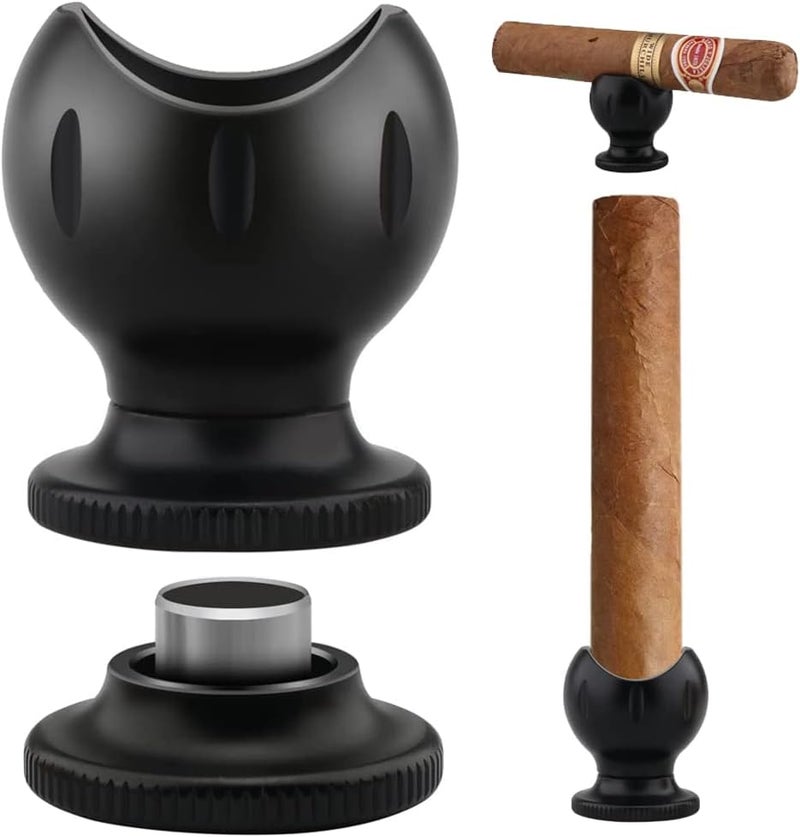 TISFA Cigar Stand with Cigar Punch, 2 in 1 Portable and Compact Holder, Cigar Rest for Travel Outdoor Indoor (Black) - Image 1
